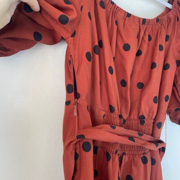 Maeve Brown Polka Dot Maxi Dress Off Shoulder Size 10 - Picture 7 of 10